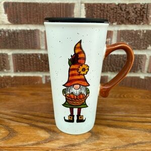 Sheffield Home Gnome Ceramic Travel Mug Autumn Fall Pumpkin Lidded 20oz